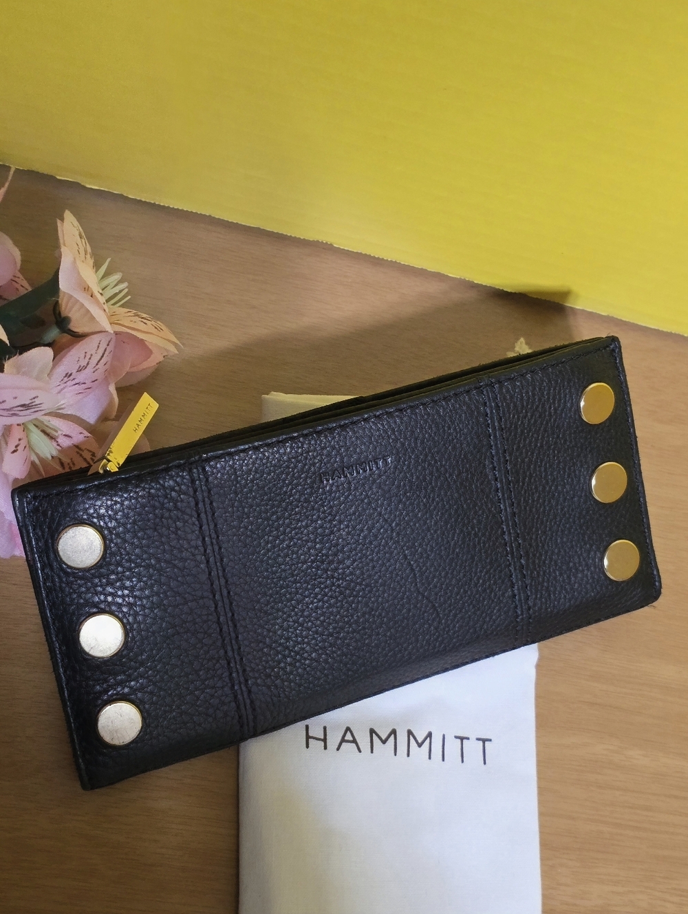 Hammitt Black Leather Wallet with Gold Accents